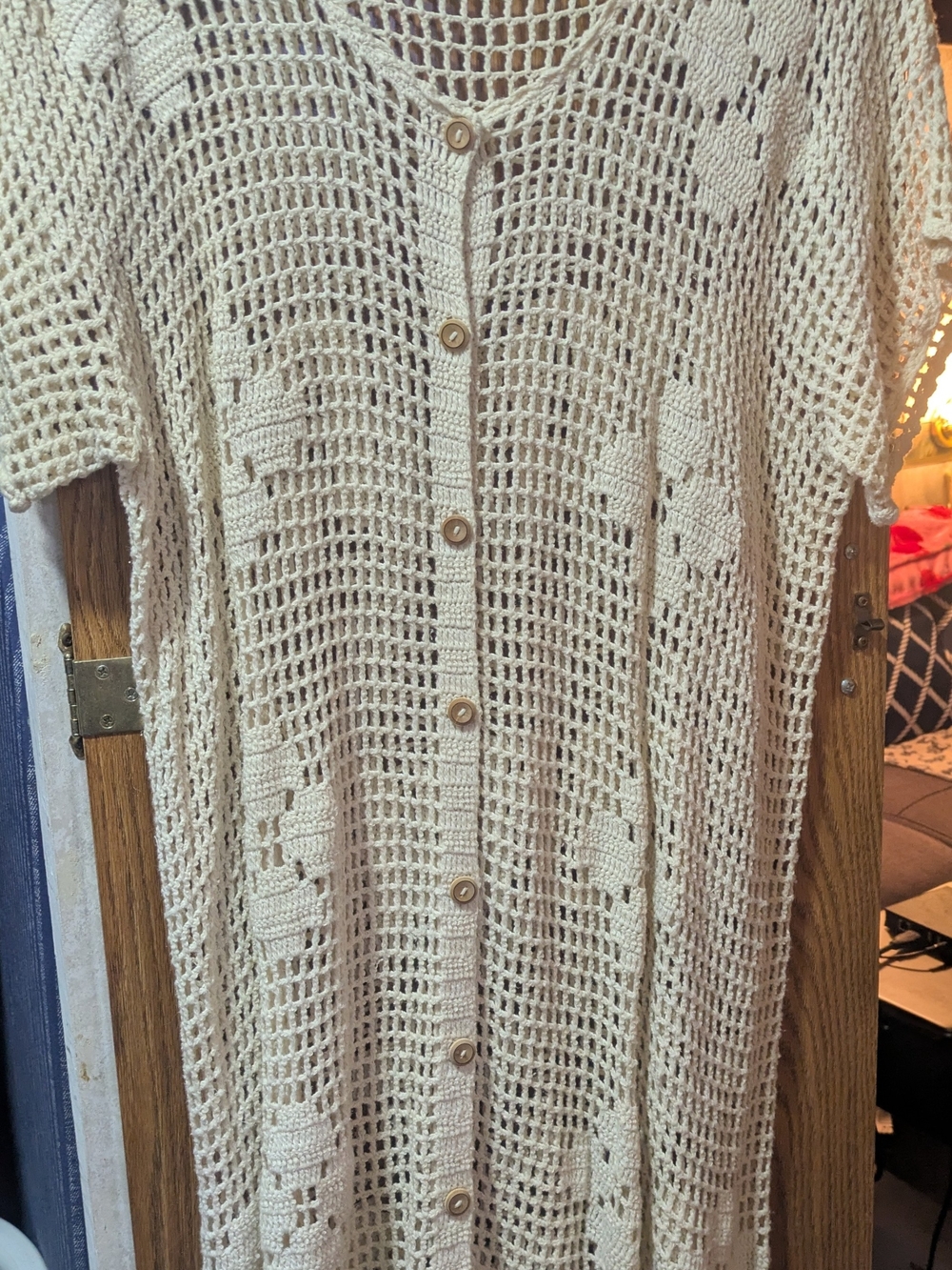 Cream Crochet Button-Front Swim Coverup
